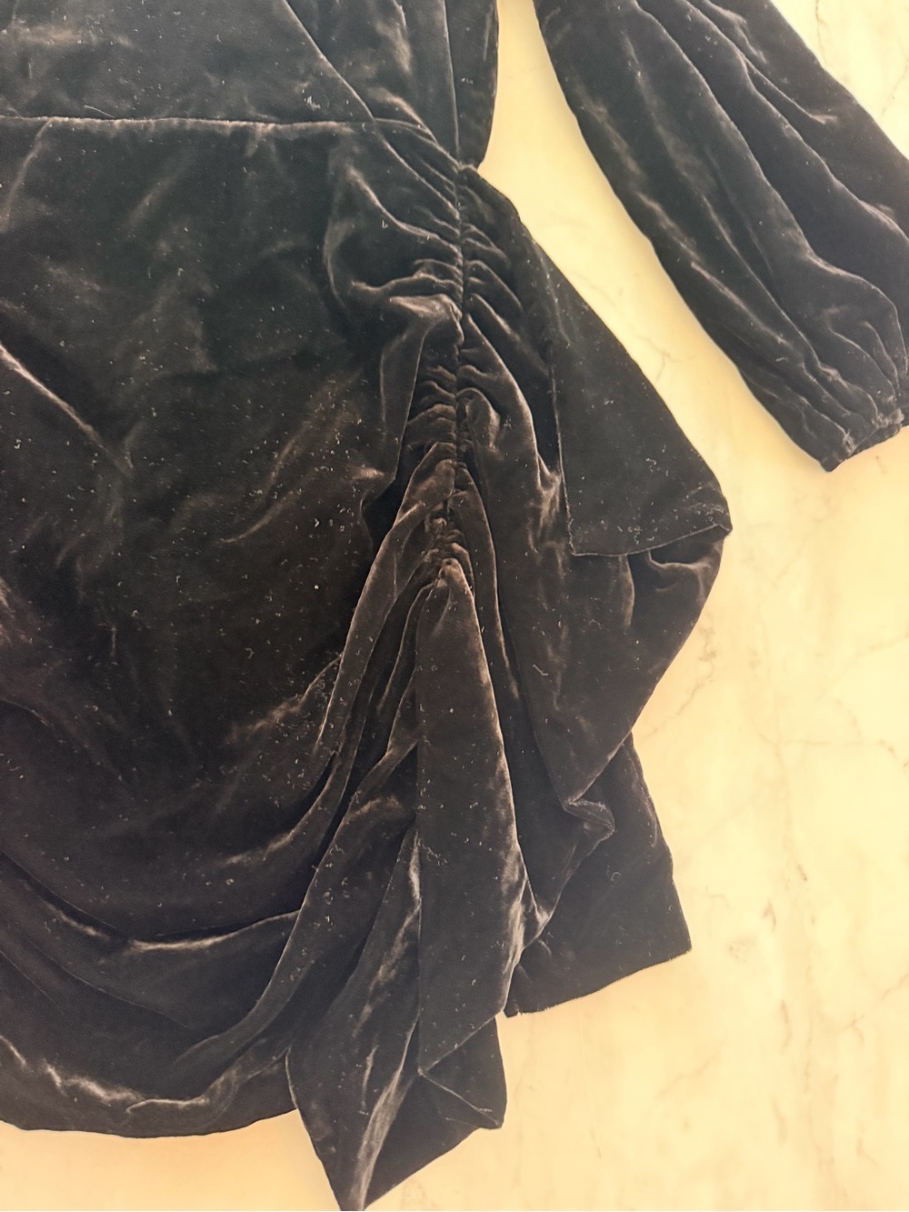 RHODE Black Velvet Long-Sleeve Keyhole Wrap Mini Dress - Picture 6 of 6